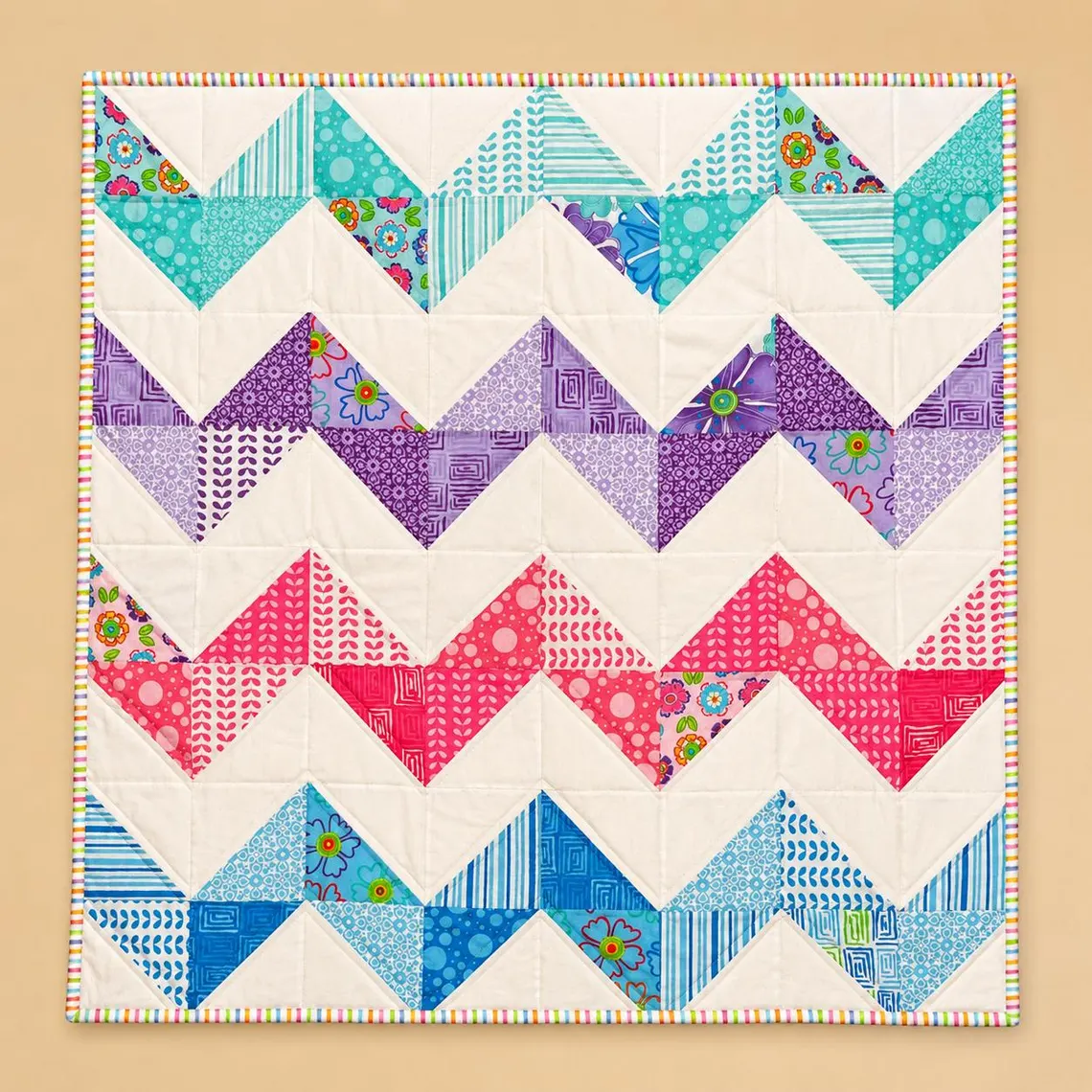 Colorful Chevron HST quilt pattern example